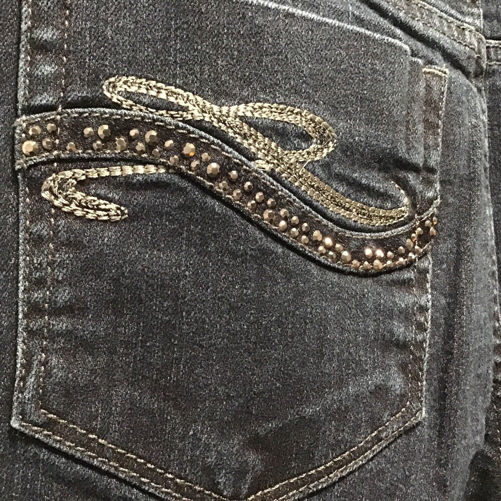 EUC Style & Co. Women’s Tummy Control Straight Leg Embellished Dark Wash Jeans 6